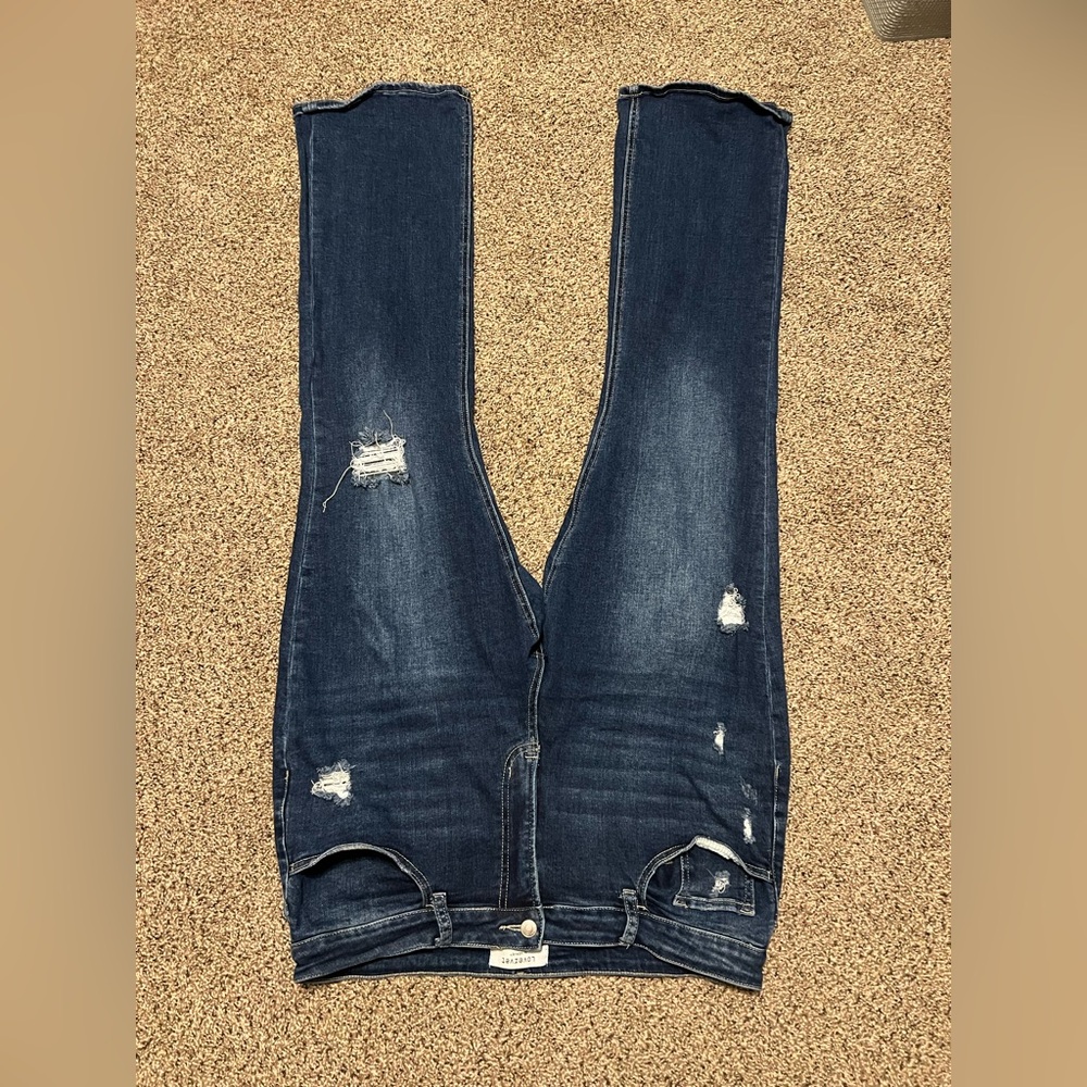 Dark Blue Distressed Flare Jeans